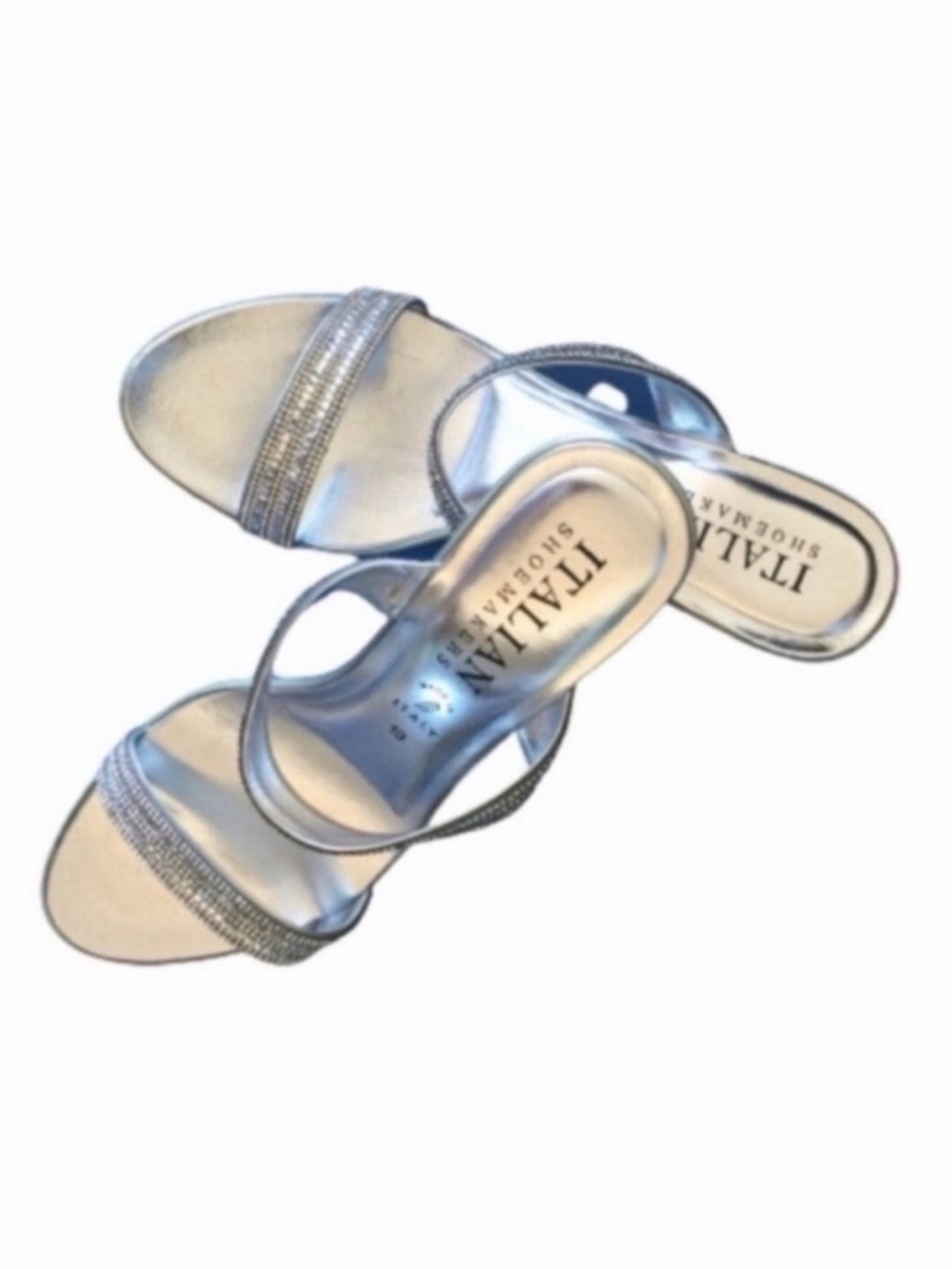 ITALIAN SHOEMAKERS Mule Heels Silver Rhinestone Fabiola Wedding Prom Sandals 10M - Picture 9 of 16